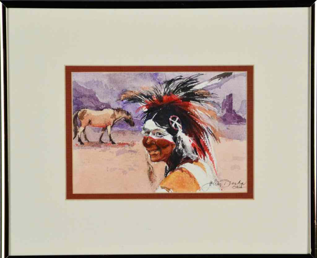 Appraisal: Watercolor by John Droska of Indian Warrior and HoDepicting David