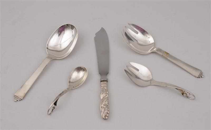 Appraisal: FIVE GEORG JENSEN SILVER SERVING PIECES Comprising a pair of