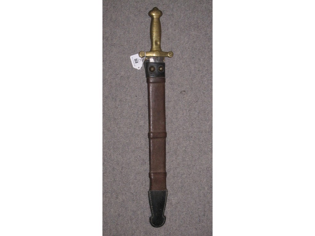 Appraisal: Brass hilted short sword in scabbard