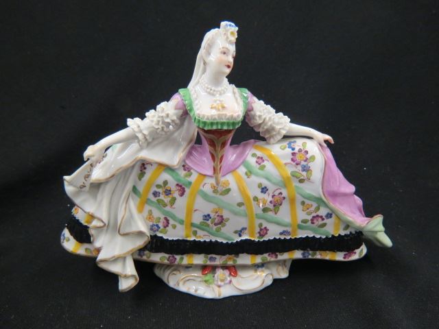 Appraisal: Dresden Porcelain Figurine of a Dancer elaborate handpainted gown lace