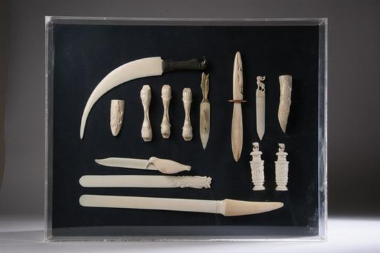 Appraisal: COLLECTION CARVED BONE FIGURES LETTER OPENERS AND SCRIMSHAW Including four