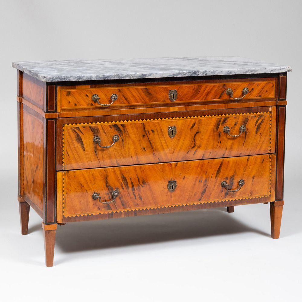 Appraisal: Italian Neoclassical Inlaid Olivewood Chest of Drawers Fitted with a