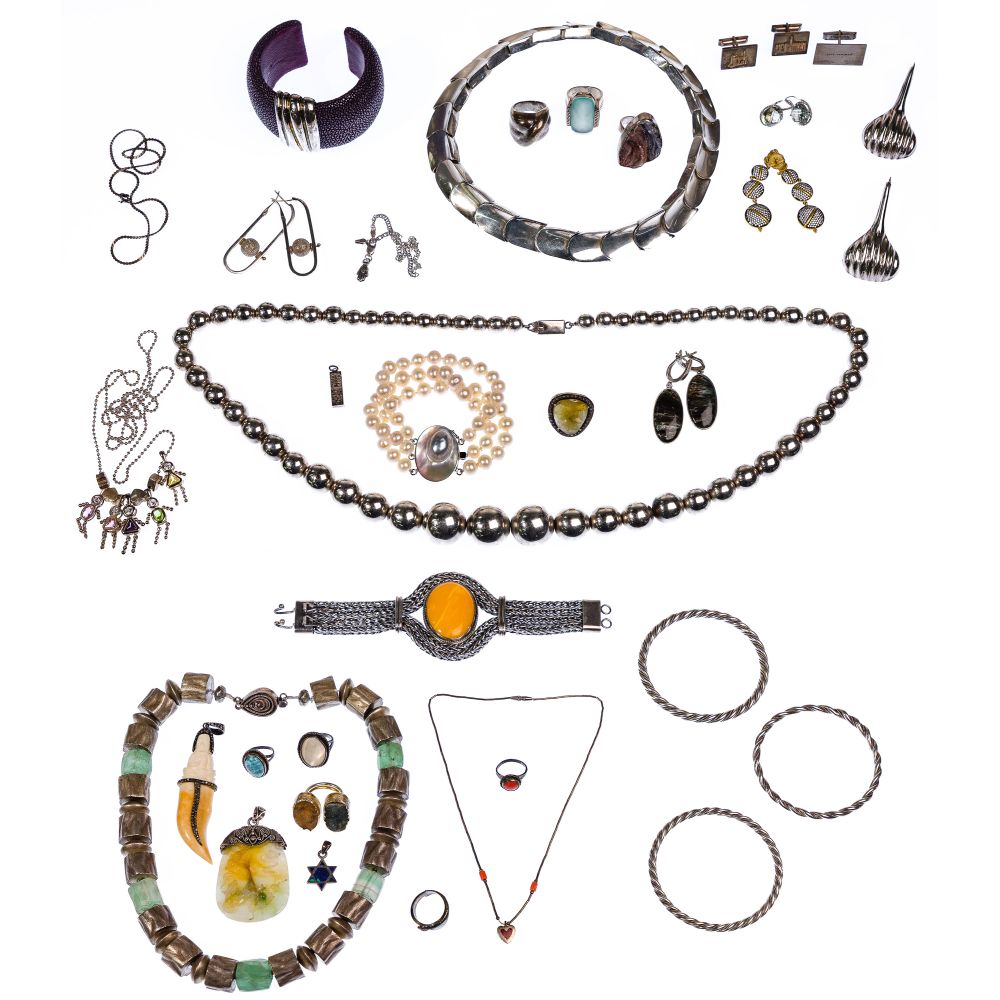 Appraisal: STERLING SILVER JEWELRY ASSORTMENTIncluding necklaces rings bracelets cuff links and