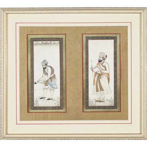 Appraisal: A Framed Persian Miniature of Two Scene Together with a