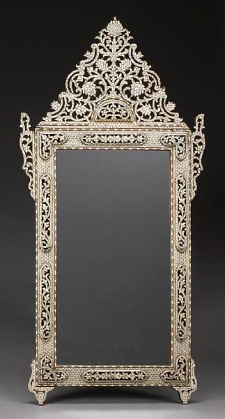 Appraisal: A Levantine shell inlaid hardwood pier mirror The rectangular mirror