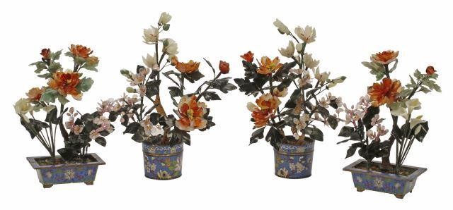 Appraisal: pairs Chinese jade trees on cloisonne bases approx h w