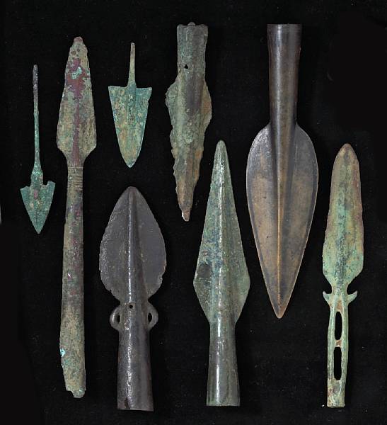 Appraisal: A group of Bronze Age projectile points Comprising Spearhead inch