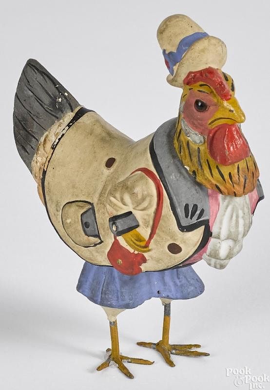 Appraisal: Whimsical composition rooster candy container Whimsical painted composition rooster candy