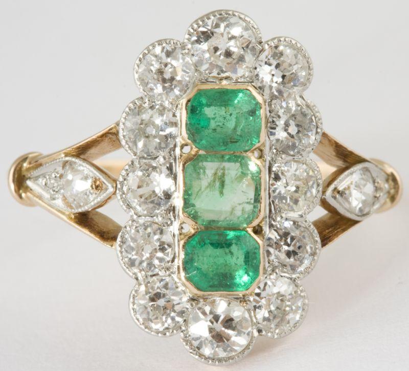 Appraisal: KT Antique Emerald and Diamond Shield Ring circa centering upon