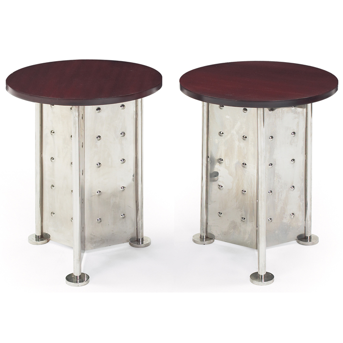 Appraisal: Philippe Starck tables pair Royalton Hotel New York round mahogany