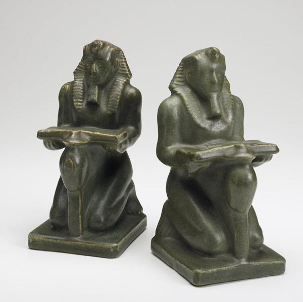 Appraisal: FULPER Pair of Ramses bookends in Cucumber Matt glaze Vertical