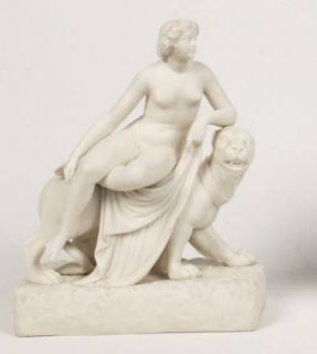 Appraisal: PARIAN WARE FIGURE OF RECLINING NUDE ON PANTHER PARIAN WARE