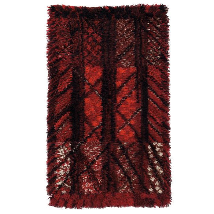 Appraisal: Swedish Rya rug wool dark red andorange with black cross-hatch