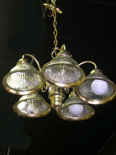 Appraisal: Pair of Cast and Polished Brass and Prism-Pressed Glass Five-Light