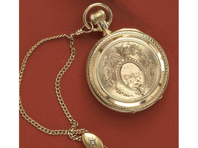 Appraisal: ELGIN POCKET WATCH k yellow gold beautifully engraved hunting case