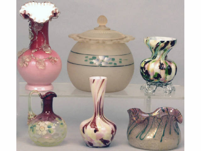 Appraisal: Collection of miscellaneous glass vases and lidded satin glass biscuit