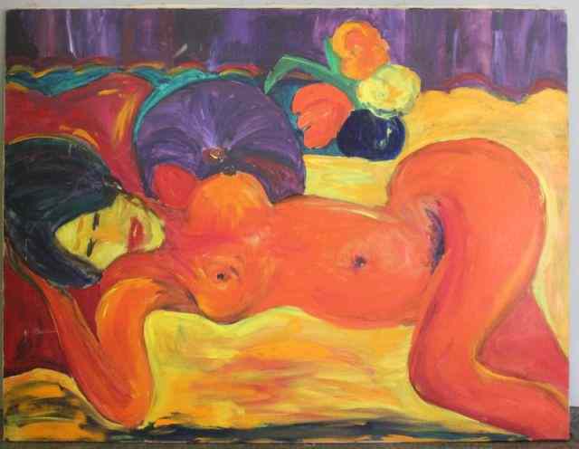 Appraisal: th C German Expressionist-Style O C RecliningFemale Nude From a