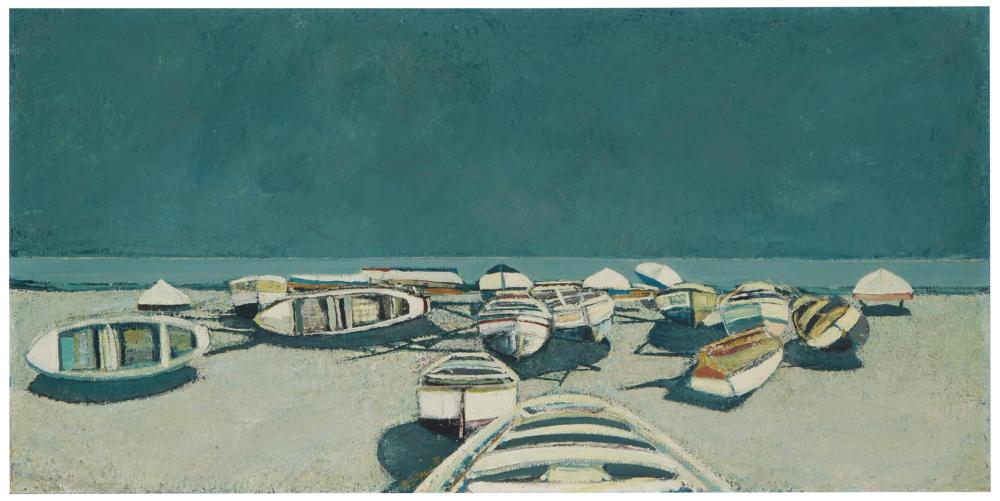 Appraisal: Renzo Vespignani - Italian Ostia small boats on a beach