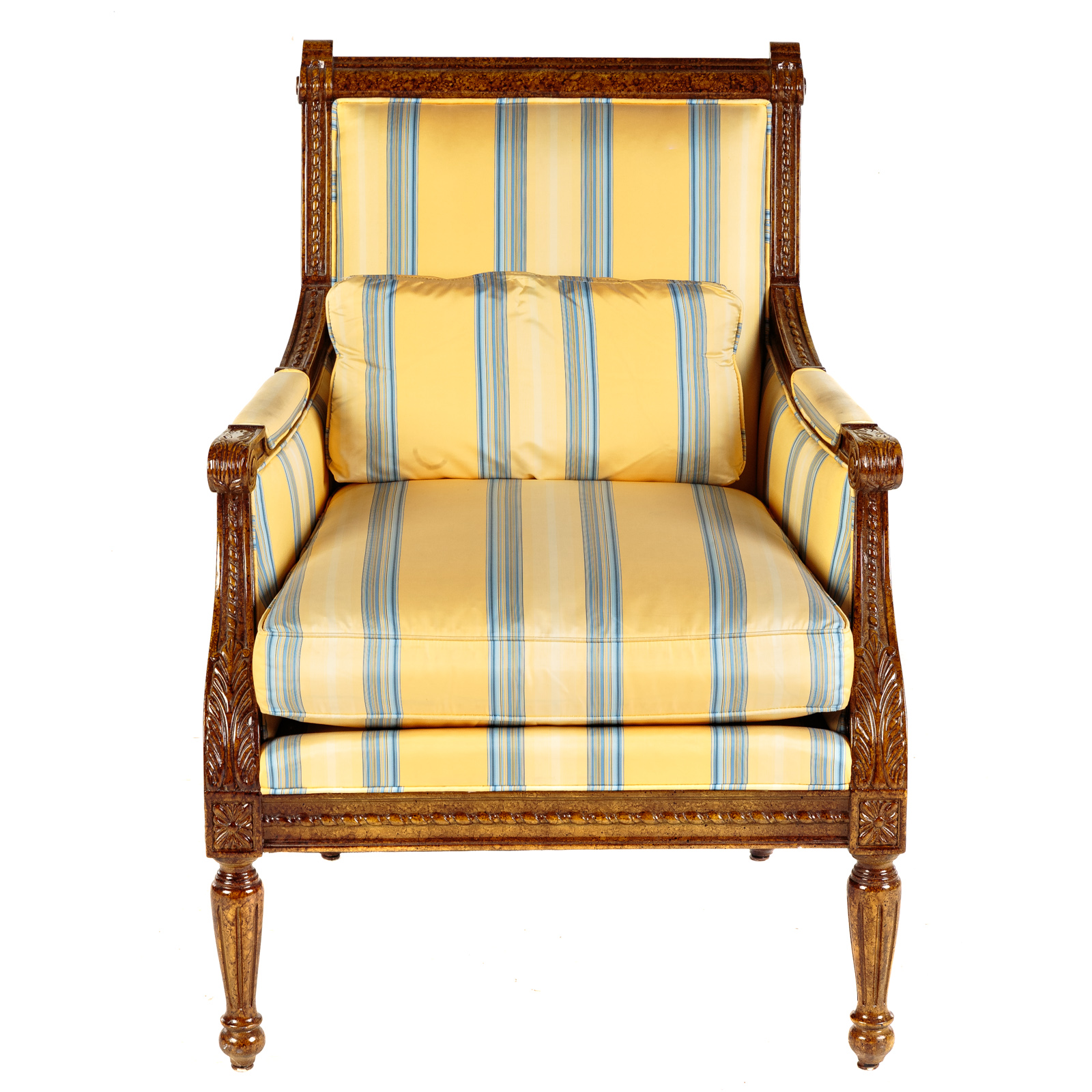 Appraisal: KRAVET FURNITURE REGENCY STYLE UPHOLSTERED CHAIR Carved and painted wood