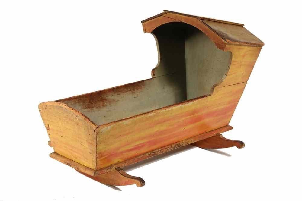 Appraisal: CRADLE - American Colonial Era Hooded Cradle in original ochre