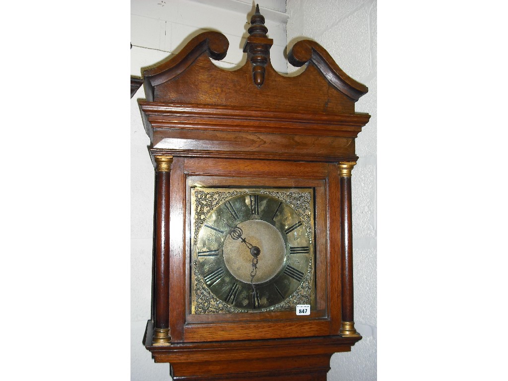 Appraisal: Oak thirty hour longcase clock the square brass dial signed