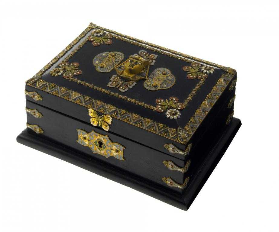 Appraisal: A PALAIS ROYAL GILTMETAL-MOUNTED EBONISED JEWEL CASKET with 'cloisonn enamel'