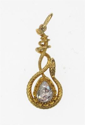 Appraisal: A gold snake pendant mounted with a pear shaped rose