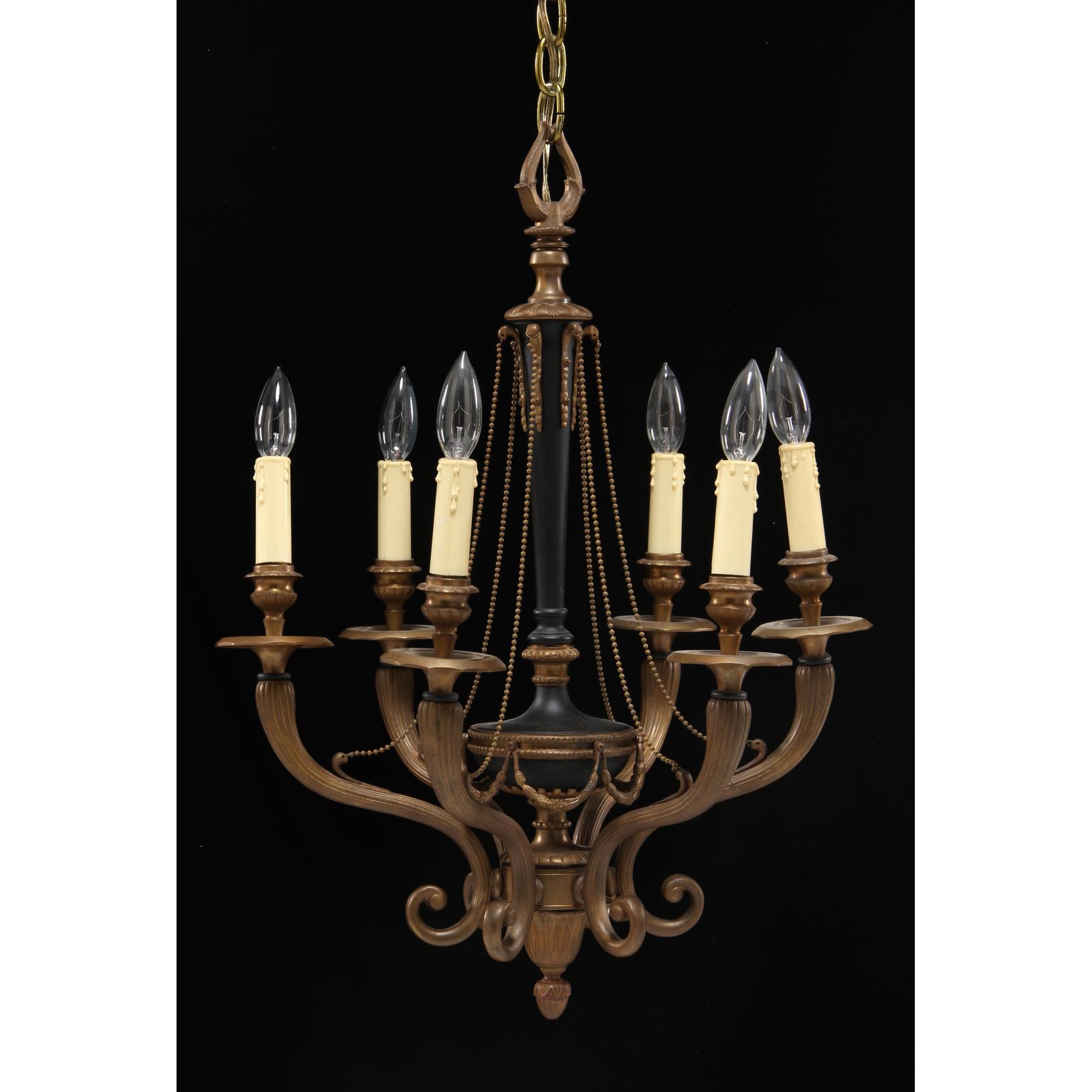 Appraisal: Neoclassical Style Chandelier mid th century six light form gilt