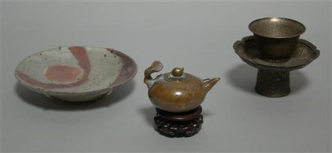 Appraisal: THREE ASIAN OBJECTS Including a low grade silver tea cup