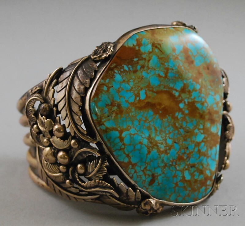 Appraisal: Marc Antia Navajo-style Turquoise and Silver Cuff Bracelet maker's mark