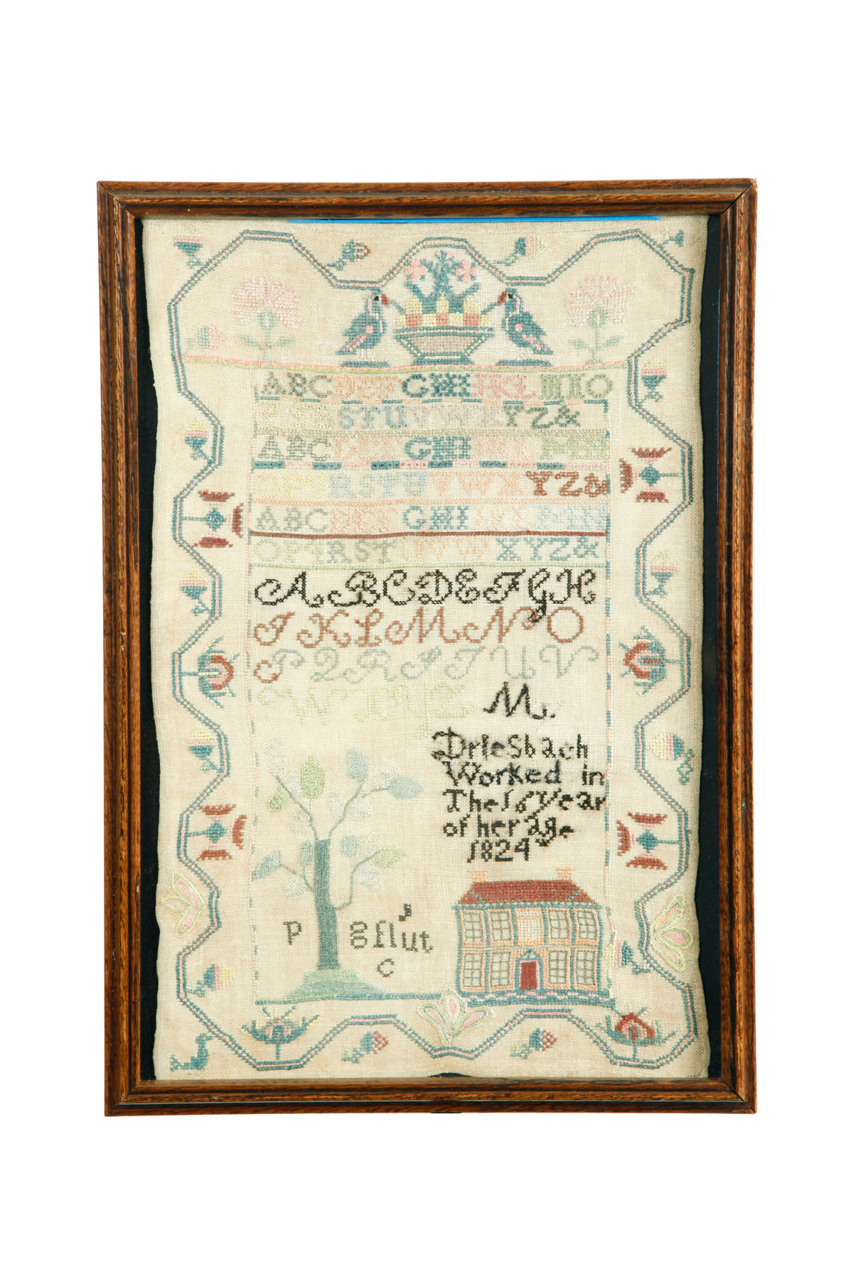 Appraisal: SAMPLER Attributed to Ross County Ohio silk on linen An