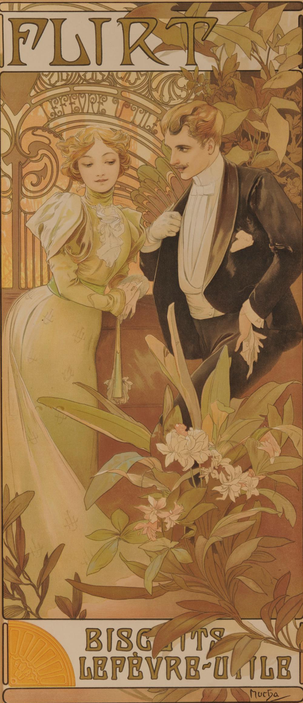 Appraisal: ALPHONSE MUCHA Czech - Flirt lithograph in colors F Champenois