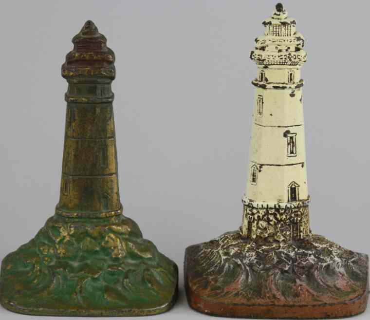 Appraisal: LOT OF TWO LIGHTHOUSE DOORSTOPS One bronze tone and one