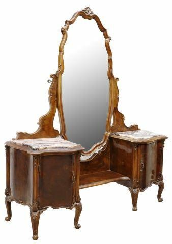 Appraisal: Venetian walnut vanity dressing table early th c framed beveled