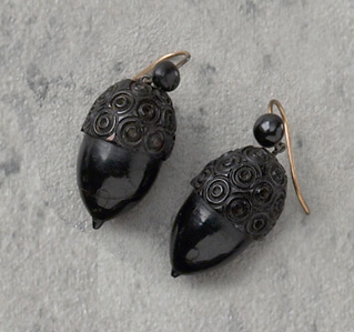 Appraisal: ANTIQUE WHITBY JET EARRINGS Pair of late Victorian Whitby Jet