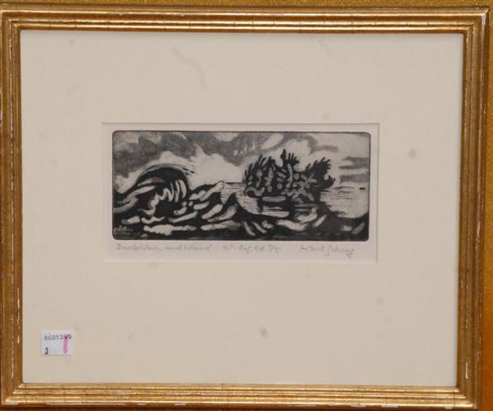 Appraisal: KARL SCHRAG - Etching Dark Wave and Island Signed and