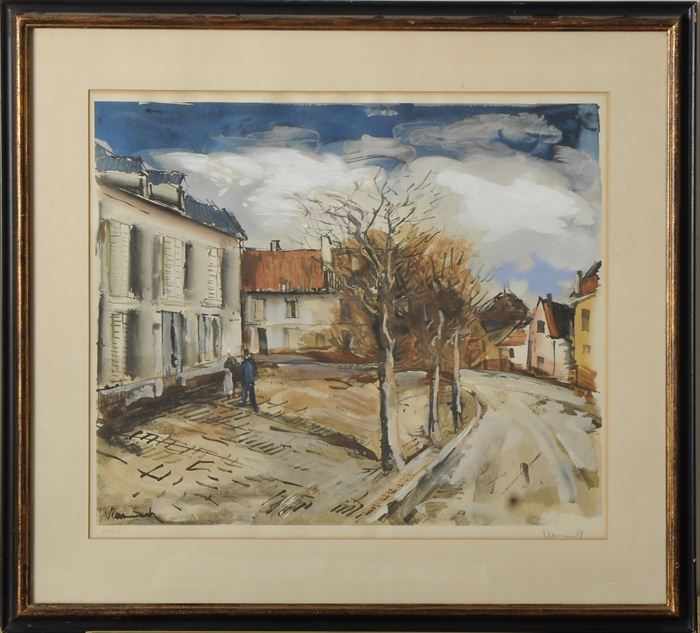 Appraisal: MAURICE DE VLAMINCK - VILLAGE SCENE WITH FIGURES Color collotype