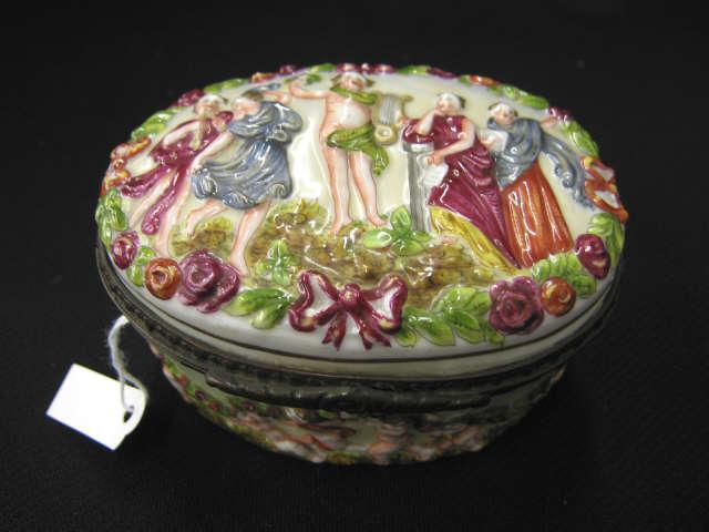 Appraisal: Capodimonte Italian Porcelain Box Victorian festive maidens frolicking nudes x