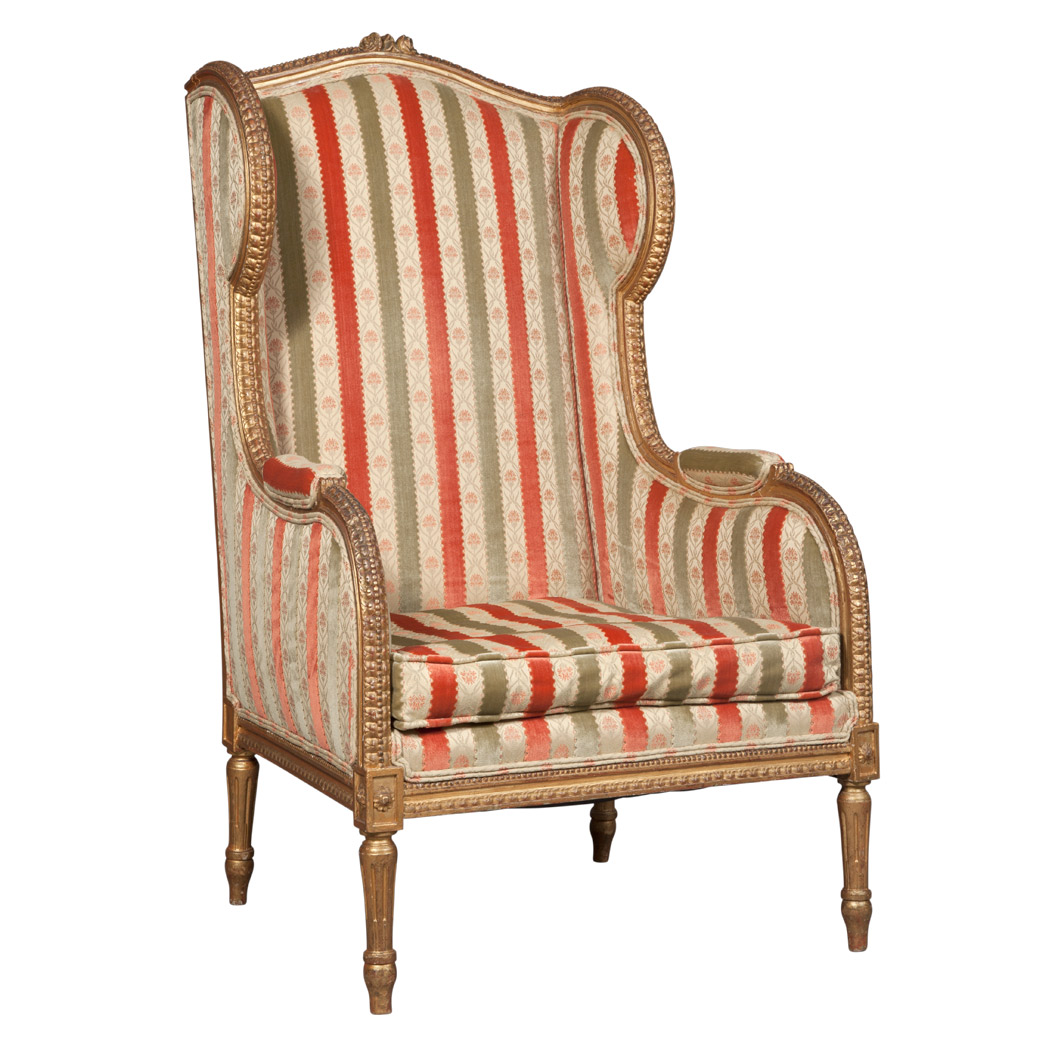 Appraisal: Louis XVI Style Carved and Giltwood Bergere a L' Oreilles