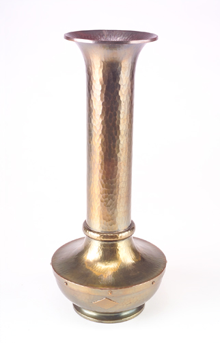 Appraisal: ROYCROFT Brass-washed hammered copper tall American Beauty vase monogrammed SWW