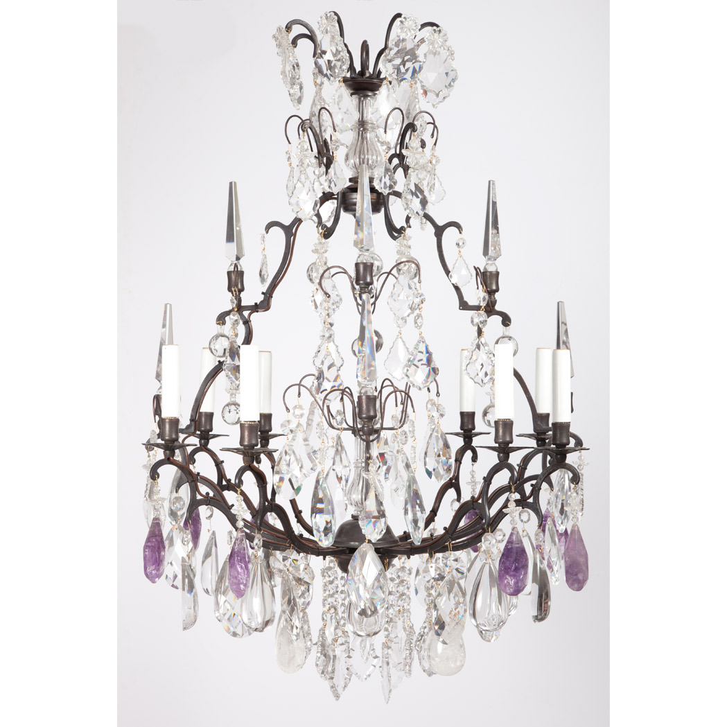 Appraisal: Louis XV Style Patinated-Metal Amethyst Quartz Rock Crystal and Glass