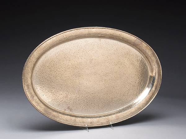 Appraisal: A sterling oval tea tray with hammered finishShreve amp Co