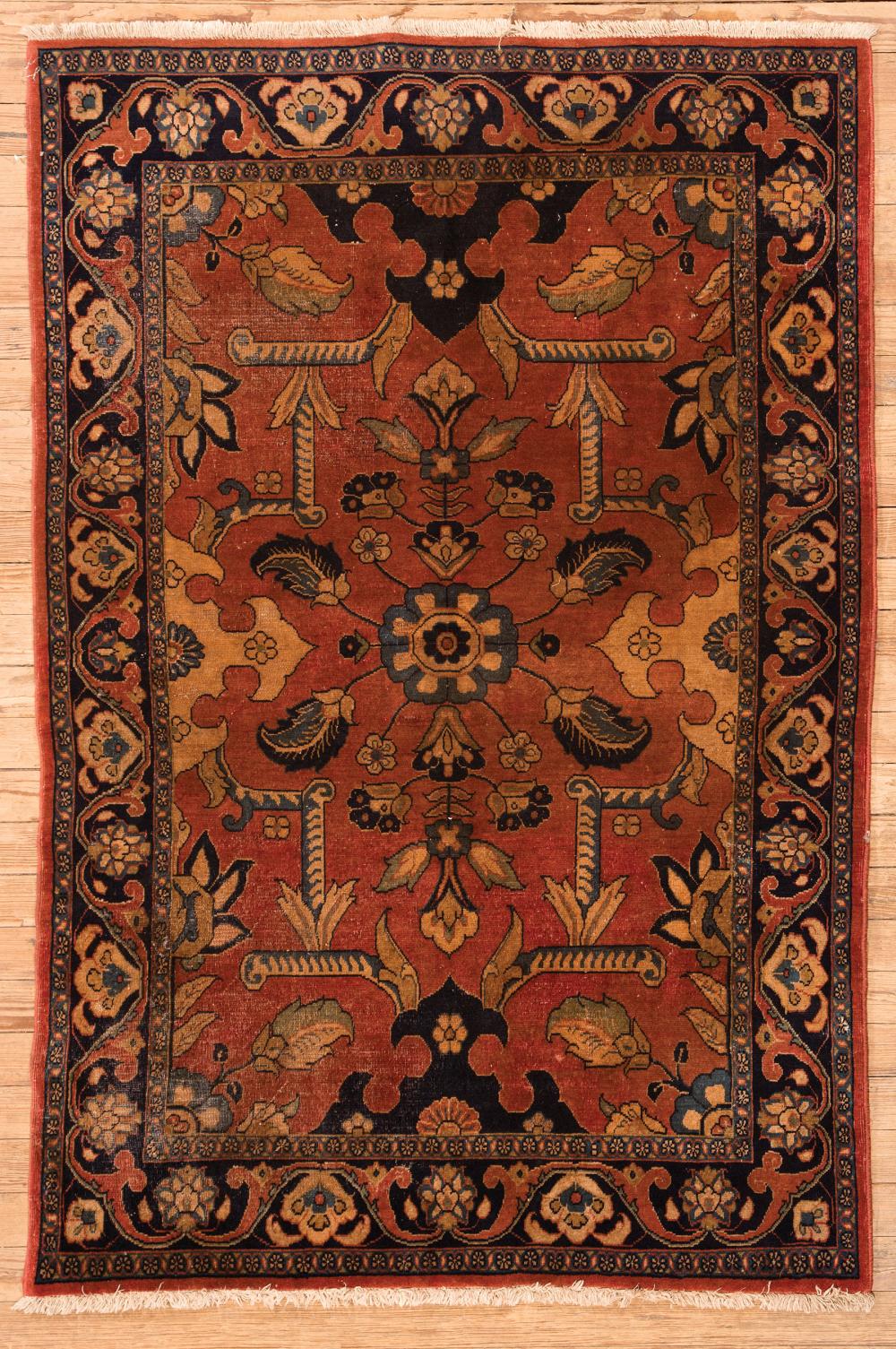 Appraisal: Antique Persian Lilihan Carpet dark red and blue ground floral