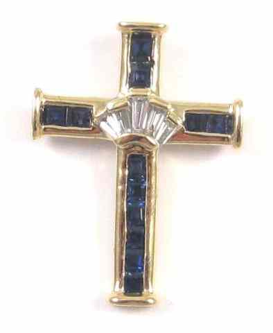 Appraisal: SAPPHIRE AND DIAMOND CROSS PENDANT k yellow gold set with