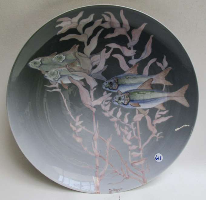 Appraisal: ROYAL COPENHAGEN PORCELAIN CHARGER decorated with fish swimming through seaweed