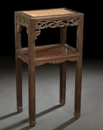 Appraisal: Chinese Rosewood and Rouge Marble Side Table th century of