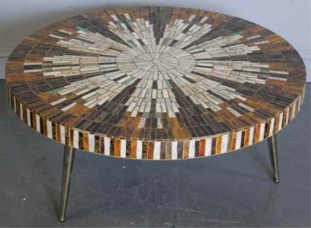 Appraisal: Midcentury Round Tile Top Coffee Table From a New Hyde