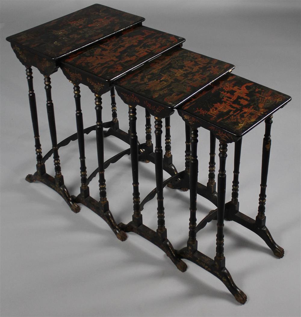 Appraisal: SET OF FOUR BLACK LACQUER NESTING TABLES early th C