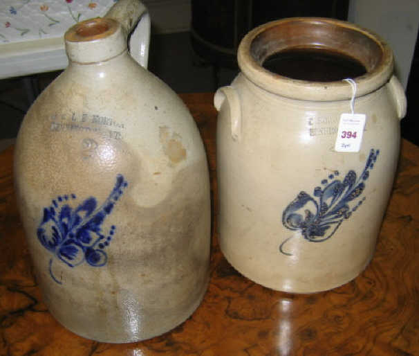 Appraisal: TWO NORTON BENNINGTON STONEWARE CROCKS Both decorated with floral designs