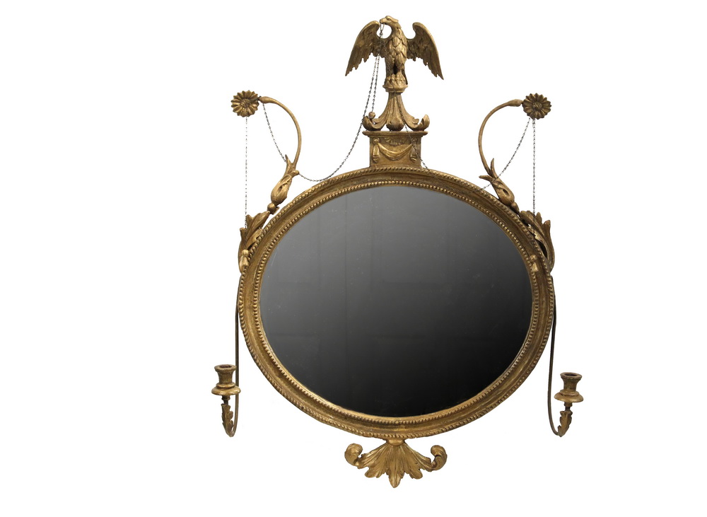 Appraisal: FRENCH EMPIRE GILT MIRROR - Period Oval Gilt Framed Looking